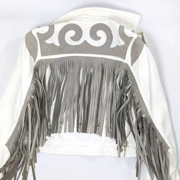 Leather & Denim Fringe Jacket - Picture 5 of 12